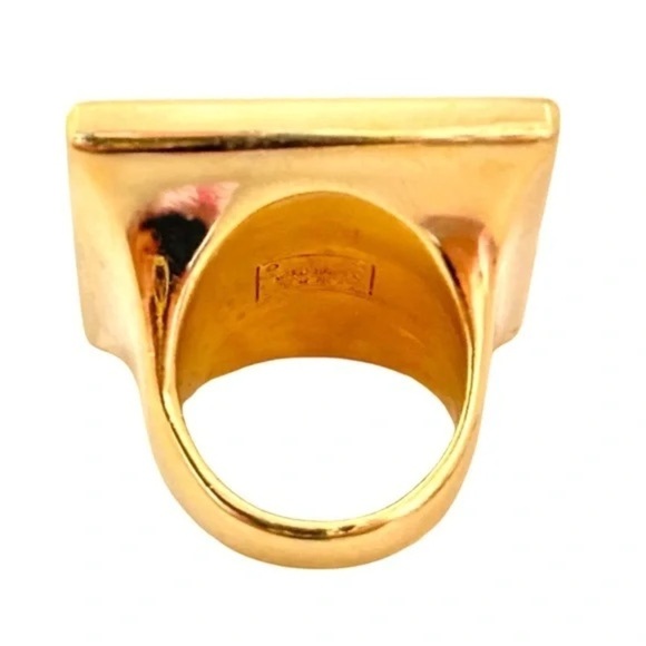 KATE SPADE • Gold Set In Stone Citrine Yellow Crystal Cocktail Ring - Picture 5 of 9
